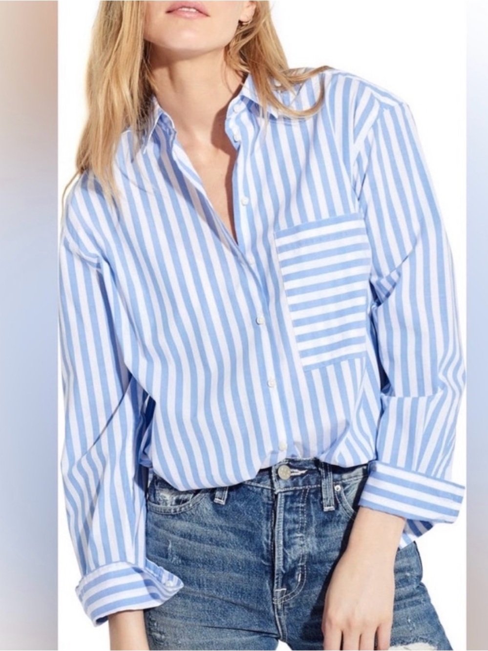 AYR Blue and White Striped Button-Down Shirt